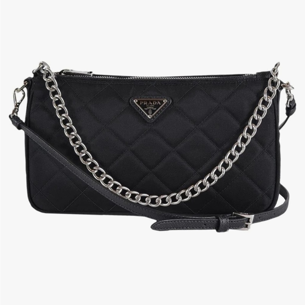 Prada Quilted Tessuto Nylon Chain Black Convertible Shoulder Bag